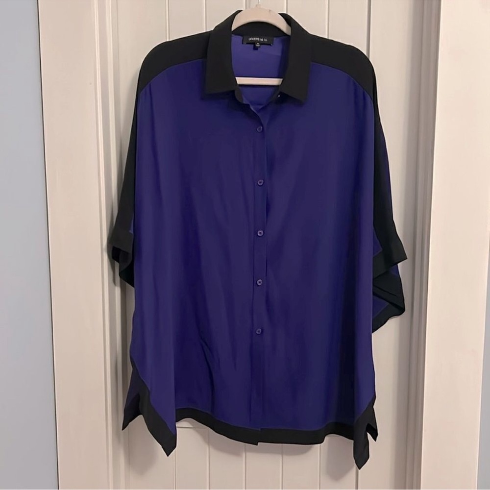 Lafayette 148 New York Purple & Black Silk Poncho Blouse Top
Size: M
